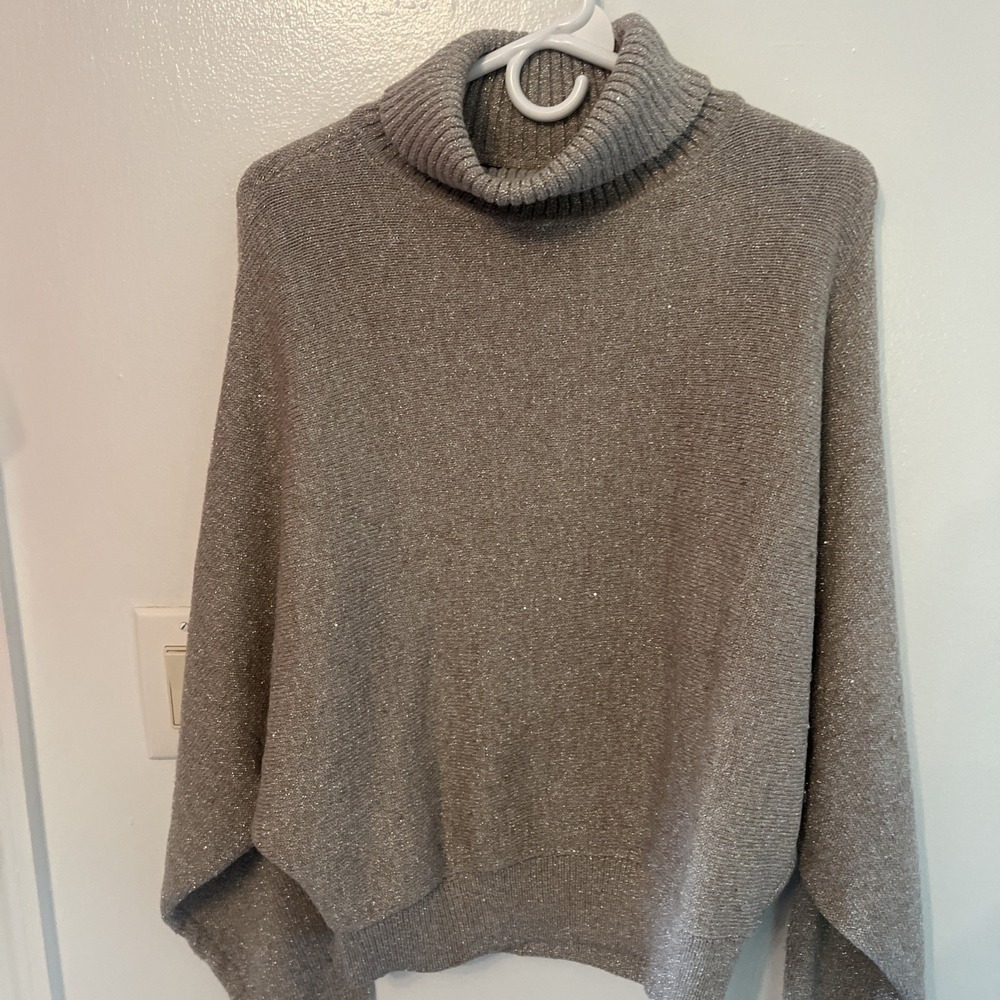 Express Womens Metallic Silver White Turtleneck Pullover Sweater Size Medium